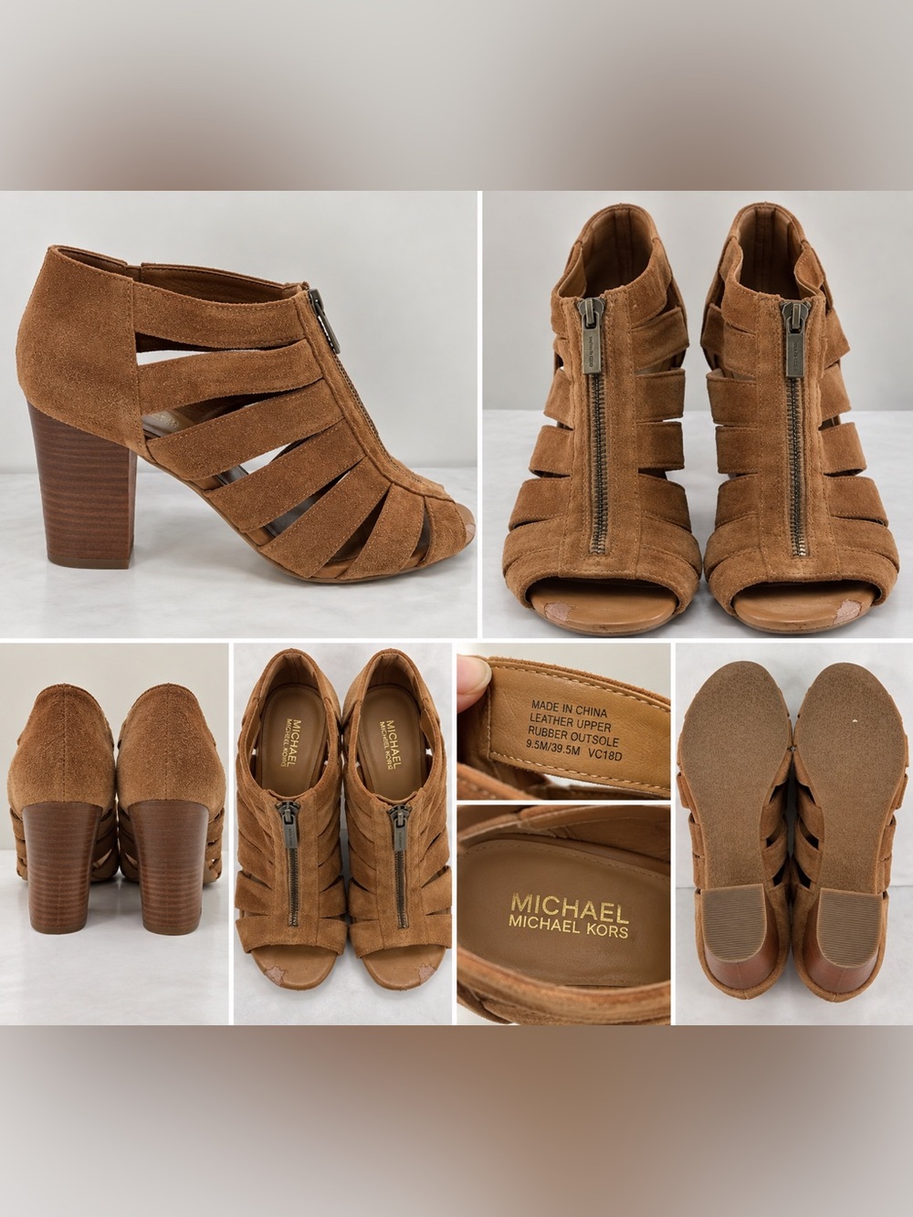 Michael Kors Suede Gladiator Cage Sandals Tan Block Heel Size 9.5M